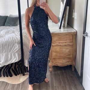 Vintage 90s Nik's Touch Sequin Beaded‎ Formal High Neck Prom Gown